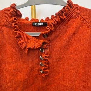 BTFBM Women's Orange Ruffled Turtleneck Sweater